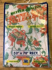 Vintage American Plastics Flannel Back Tabelcloth christmas rheme 52”x70”