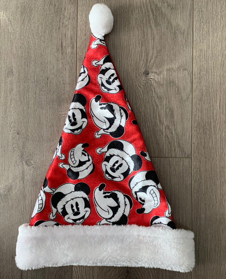 Disney Adult Red Christmas Santa Hat Mickey Mouse Ears Faces Of Mickey New