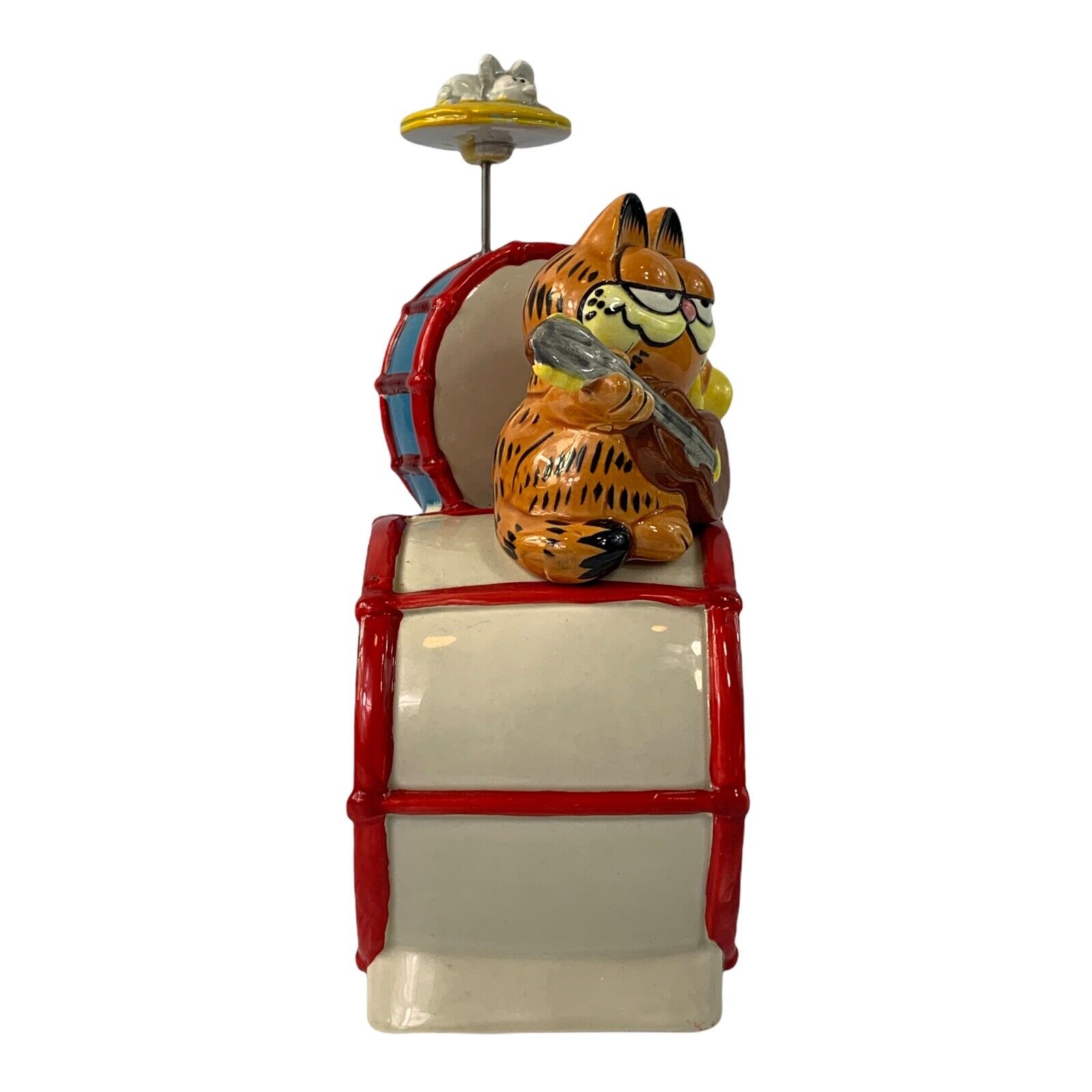 Vintage 80’s Ceramic Enesco Garfield (Strike Up The Band) Music Box w/ Animation