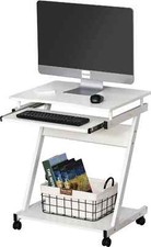 DecHome Tavolo Scrivania Porta Pc Piano Tastiera a Scomparsa 4 Ruote Bianco