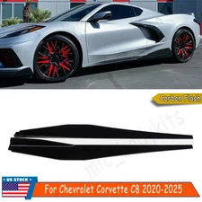 Fit 2020-2025 Corvette C8 5VM Style Carbon Flash Side Skirts Extension Lip Panel