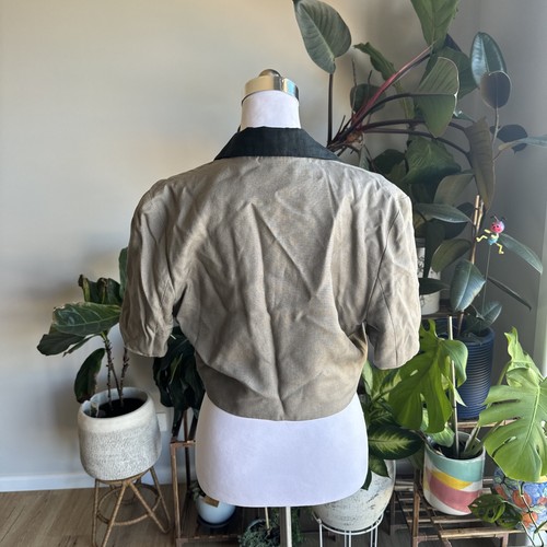 Vintage POGO Cropped Blazer Jacket Sz 10 Fits S Double Breasted Grey Black Linen - Bild 7 von 14