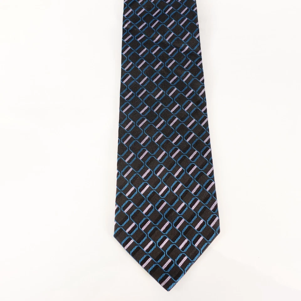 CG CECIL GEE London Mens Black Teal Blue Geometric Necktie Tie Art Deco Modern - Image 3 of 4