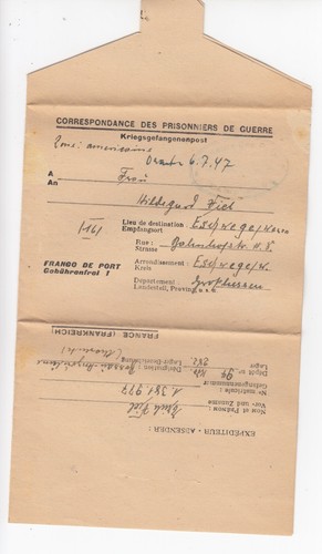 Feuille de lettre (et réponse) des prisonniers de guerre français de la Seconde Guerre mondiale à Eschwege nord-est de la Hesse - Photo 1/3