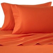 Queen Orange Solid 4 Piece Bed Sheet Set 1000 Thread Count 100 Egyptian Cotton