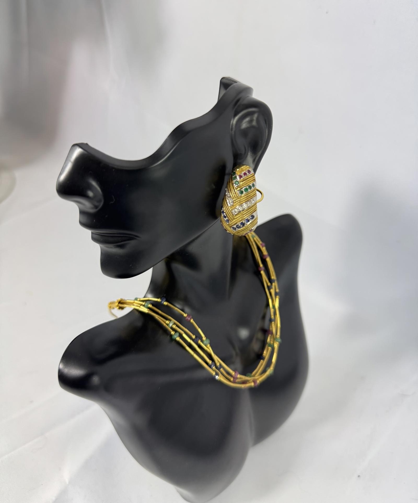 Exquisite Solid Gold Multi-Gemstone & Diamond Ear… - image 6