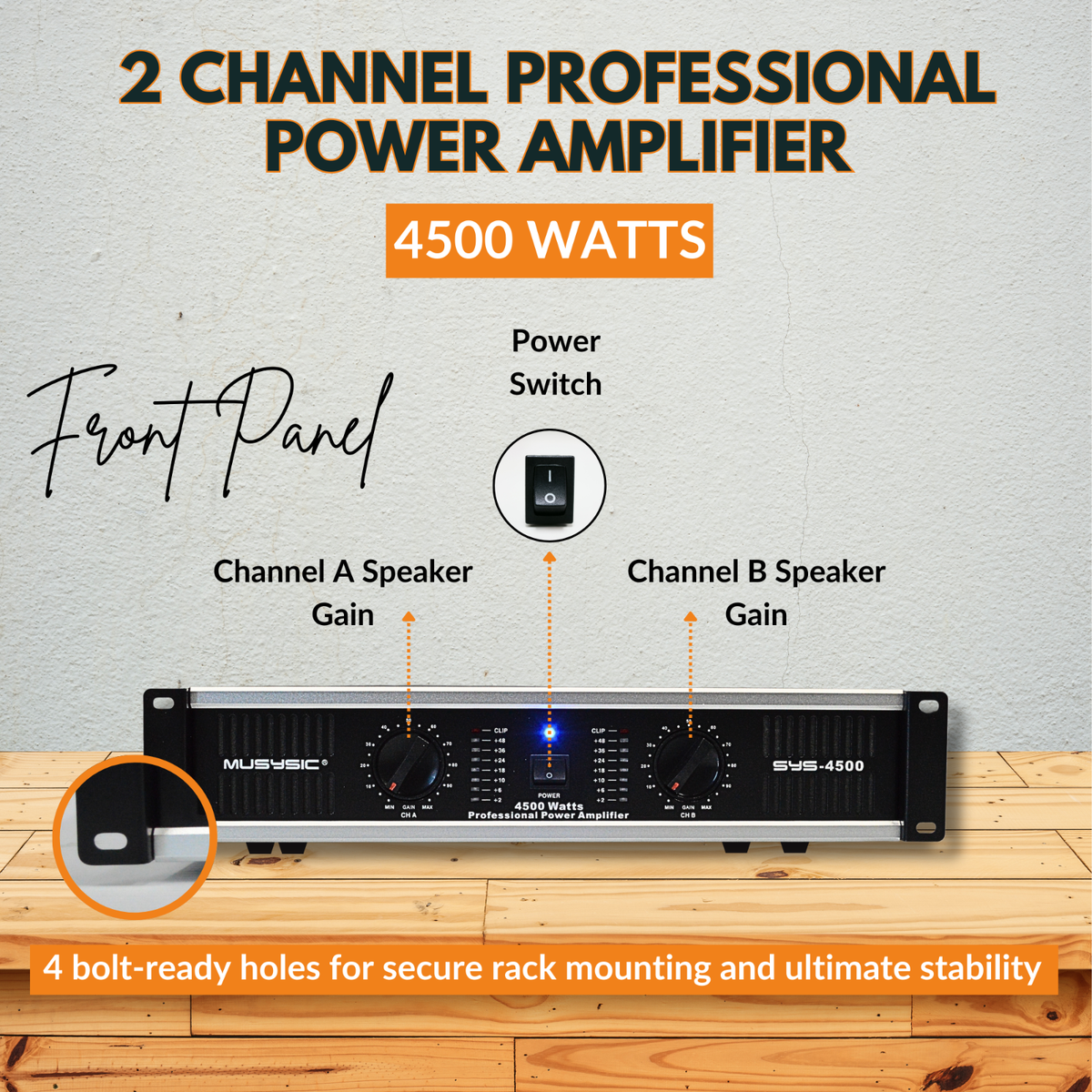 MUSYSIC SYS-4500 Power Amplifier 4500W 2CH XLR Speakon Pro Audio