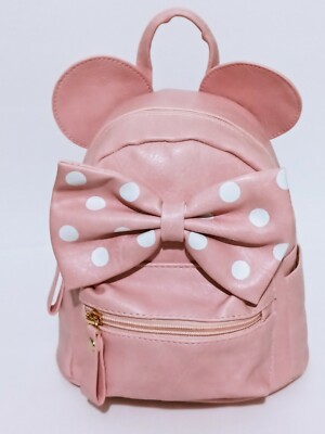 Mickey Ears Faux Leather 8'' Mini Backpack Polka Dot Bow Lady Purse Travel Bag  