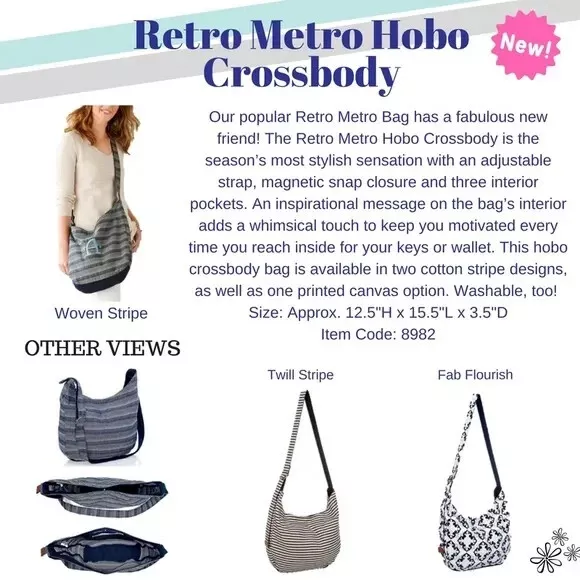 31 Thirty-One Retro Metro Hobo Crossbody Bag -- Woven Stripe