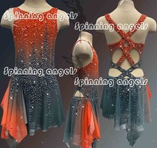 Figure Skating Dress Women's Ice Skating Dress orange gray dyeing handmade