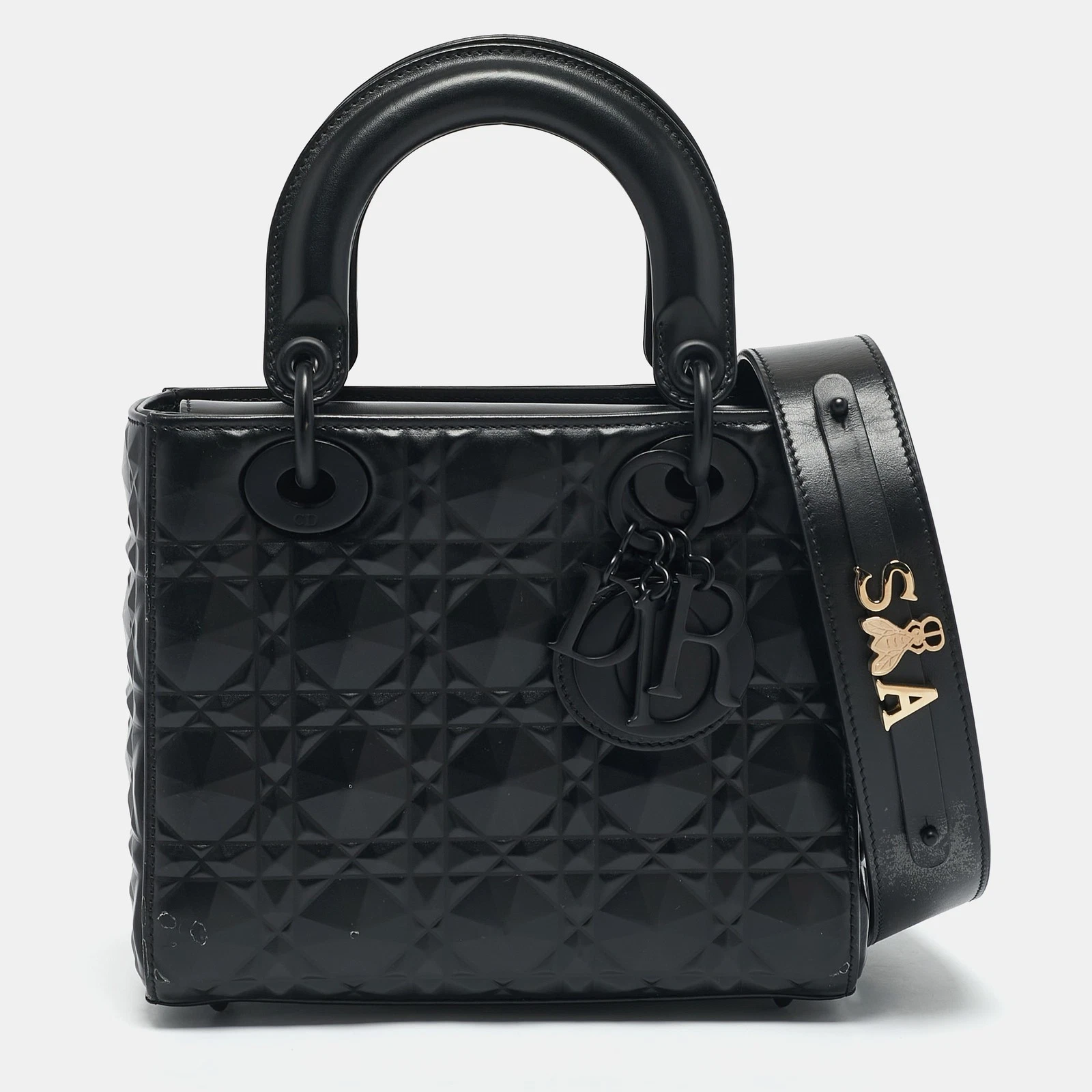 Sac fourre tout Dior noir mat diamant cannage cuir petite dame Dior My ABCDior