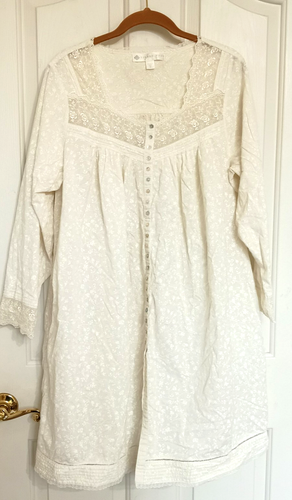 Camisón Eileen West Botón Frontal Beige Blanco Floral Encaje Borde Bolsillos Mediano - Imagen 1 de 7