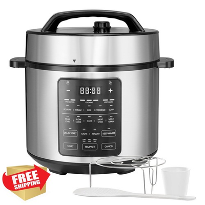 #ad Simple Deluxe 6QT Electric Pressure Cooker 12 in 1 Stainless Steel Silver $75.38