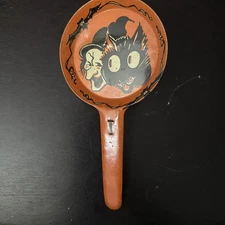 Vintage Halloween Noise Maker Bugle Toy Company Tin Litho Made USA Black Cat