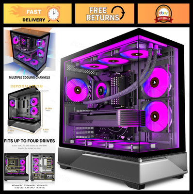Mid-Tower Gaming PC Case with 6 PWM ARGB Fans, Tempered Glass, Type-C, 360mm Rad