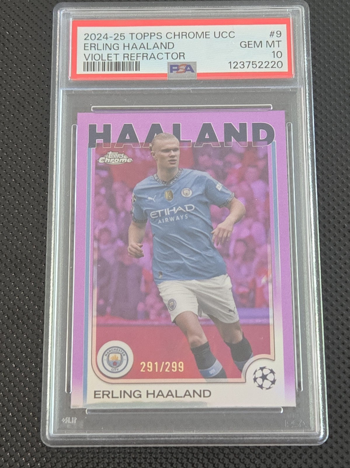 2024-25 Topps Chrome Erling Haaland violet refractor PSA 10 #'D 291/299