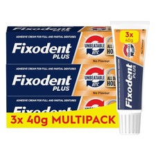 Fixodent Plus Unbeatable Bite Denture Adhesive, Flavour Free 40g (Pack of 3)