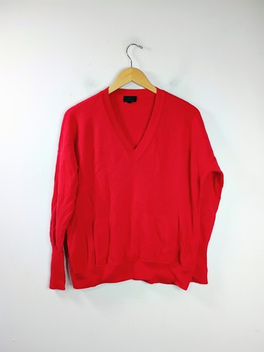J. Crew Collection Italian Cashmere V-Neck Kangaroo Pockets Sweater Red Small