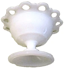 Vintage White Milk Glass Lace Edge Pedestal Footed 5x3 Candy Bowl Compote MINT