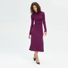 A NEW DAY WOMEN'S LONG SLEEVE BERRY RED FAUX WRAP MIDI BODYCON DRESS SIZE S ~NWT