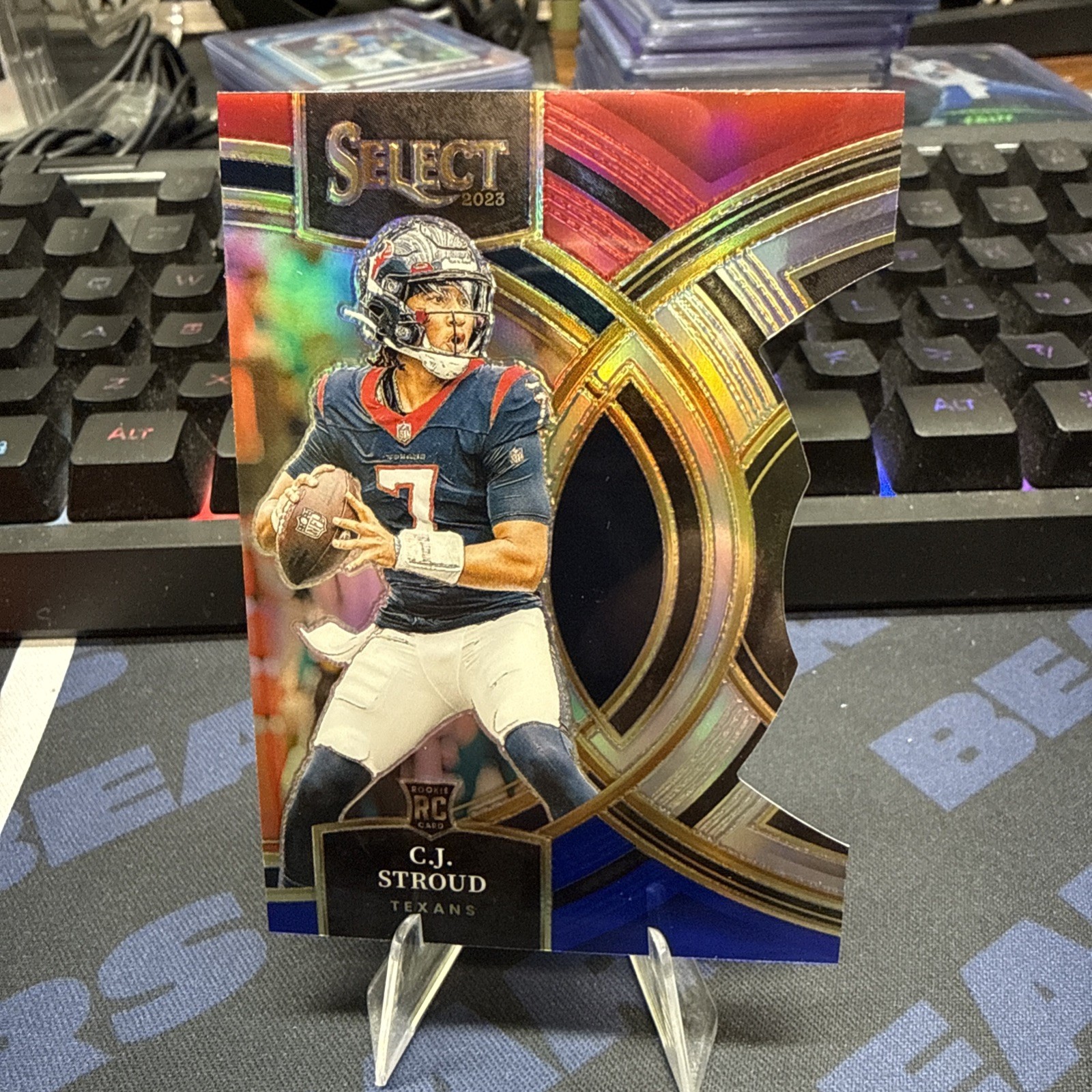2023 Panini Select - Premier Level C.J. Stroud #183 Red & Blue Prizm Die-Cut...