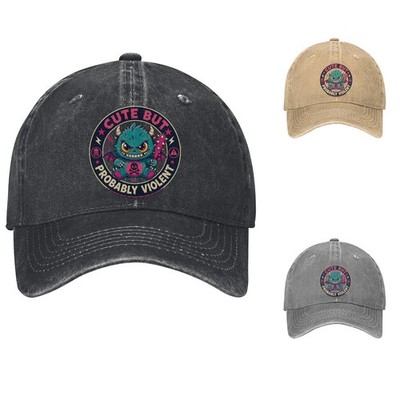 Cute Horned Monster Baseball Cap Retro Dad Hat Adjustable Cotton