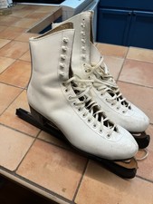 Riedell Women's Ice Figure Skates White Sz 7 Sheffield MK Blades Red Wing 80 s