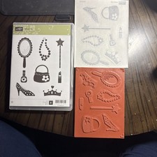 STAMPIN UP Dress Up SET OF 8 STAMPS RUBBER RETIRED purse shoes crown necklace