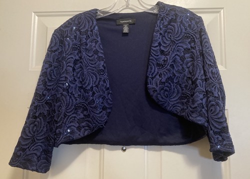 R & M Lacey & Sequined Dressy Navy Jacket SZ 12 Chest 40” L 15.5” - Picture 2 of 14