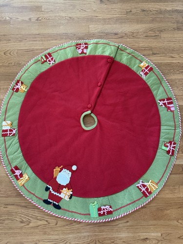 MARTHA STEWART Christmas Tree Skirt Felt Santa Retro Rick Rack Trim ...