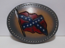 Flag Oval Leather Belt Buckle Western