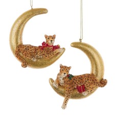Leopard Cat On Moon Ornaments Set E0948