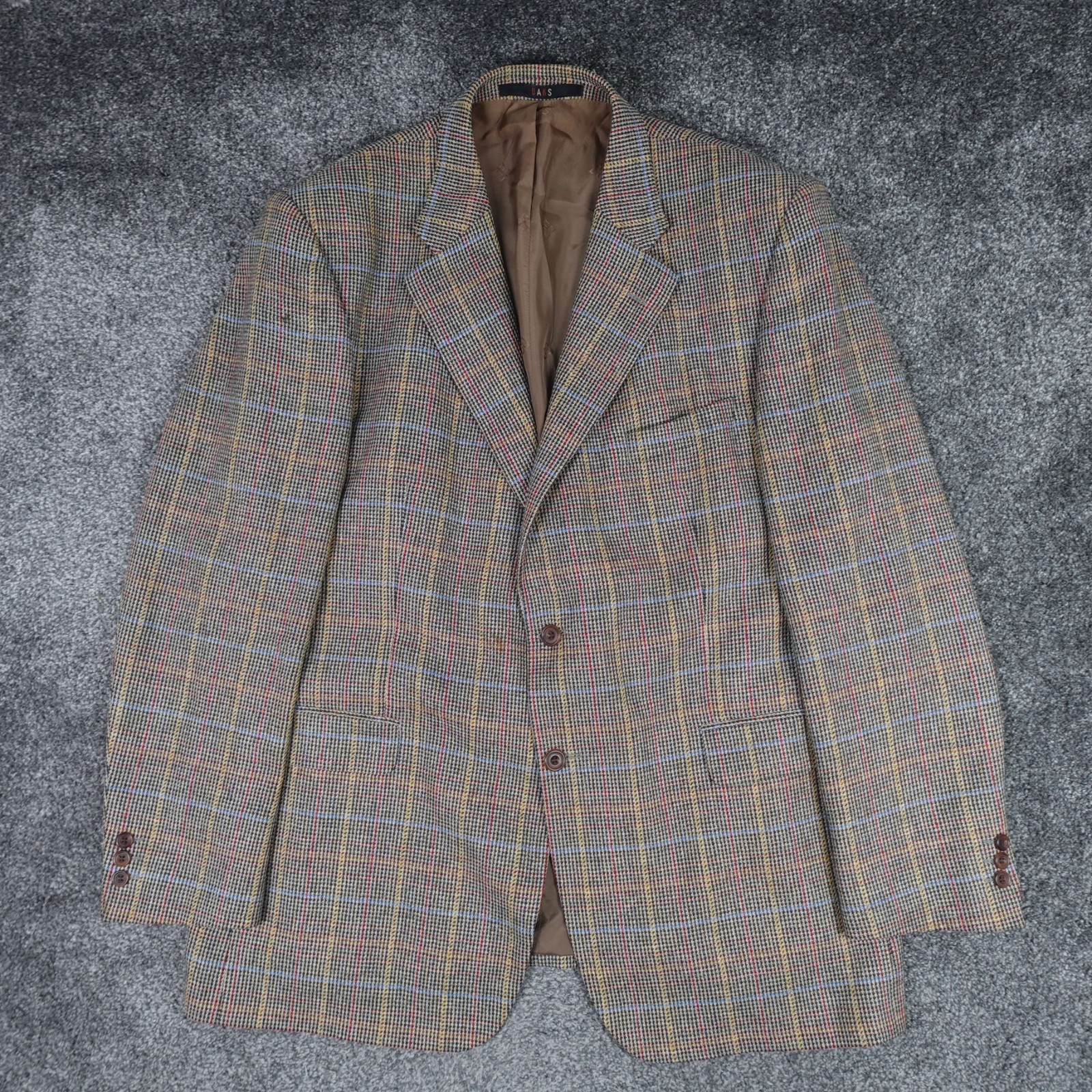 Daks Blazer Sports Coat Jacket Size 46T Men's Tall Brown Wool Check