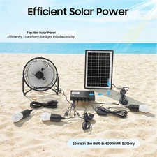Solar Lighting & Fan Kit with 3 Bulbs USB Charging for Home Outdoor Camping