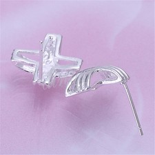 925 Sterling Silver 15mm/0.6" Cute Striped Cross Knot Stud Post Earrings N430