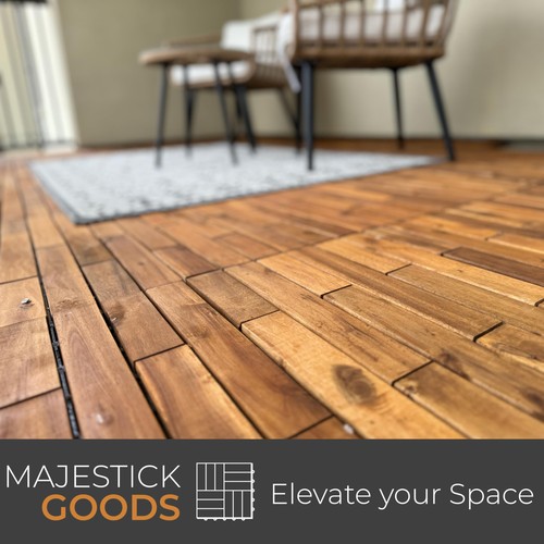 Interlocking Deck Tiles 24 x 12 Long Boards - Acacia Hardwood Outdoor Floorin... - Picture 2 of 9