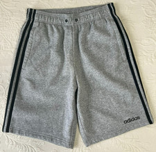 ADIDAS Men Gray with black 3-Stripe Fleece Sweat Shorts Elastic waist Pockets S