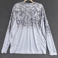 Huk Shirt L Fishing Long Sleeve Performance Gray White Camo Lightweight Travel