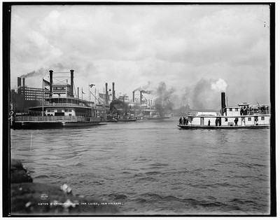 Steamboats along levee,ships,Mississippi River,New Orleans,Louisiana,LA,1890
