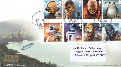 GB 2017 STAR WARS SG 4007 4011 ERSTTAGSBRIEF TALLENTS HOUSE POSTSTEMPEL