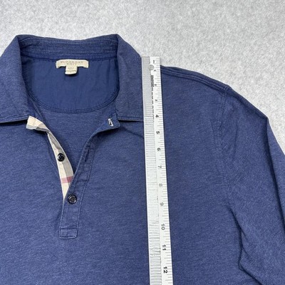 Burberry Brit Polo Shirt Mens Large Blue Long Sleeve Cotton Nova