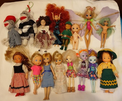 Mixed Lot of 16 Miscellaneous Vintage Small Little Dolls some TLC