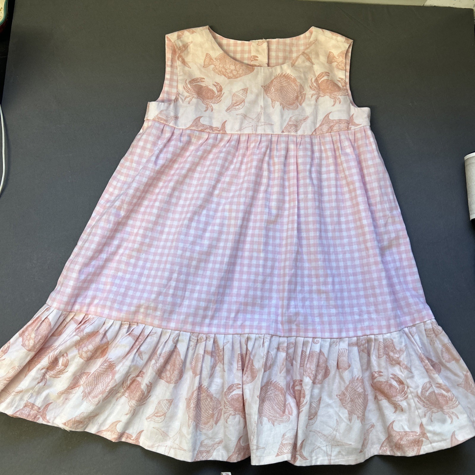 Handmade Pink Gingham Sea Life Cotton Dress 4T Beach Cottagecore Coastal  Pastel