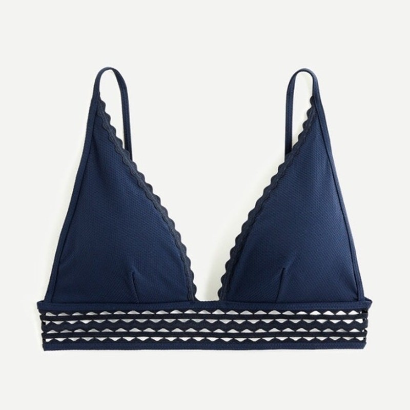 J. CREW Pique French Bikini Top Swimsuit Navy Blue AO842 Womens Sz Medium