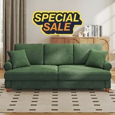 Modern 3 Seater Chenille Fabric Large Sofa Couch with 2 Cushions Green