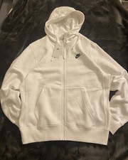 Nike White Fleece Full Zip Hoodie Men's Hooded Logo Pockets BV2645-100 Size M