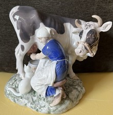 Copenhagen Bing & Grondahl Woman Milking a Cow Porcelain Figurine by Axel Locher