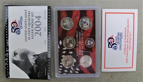 2004 US SILVER 5 COIN STATE QUARTER PROOF SET IN US MINT PACKAGING