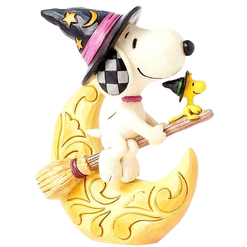 ✿ New JIM SHORE PEANUTS Figurine SNOOPY & WOODSTOCK Fly Witch Broomstick Moon