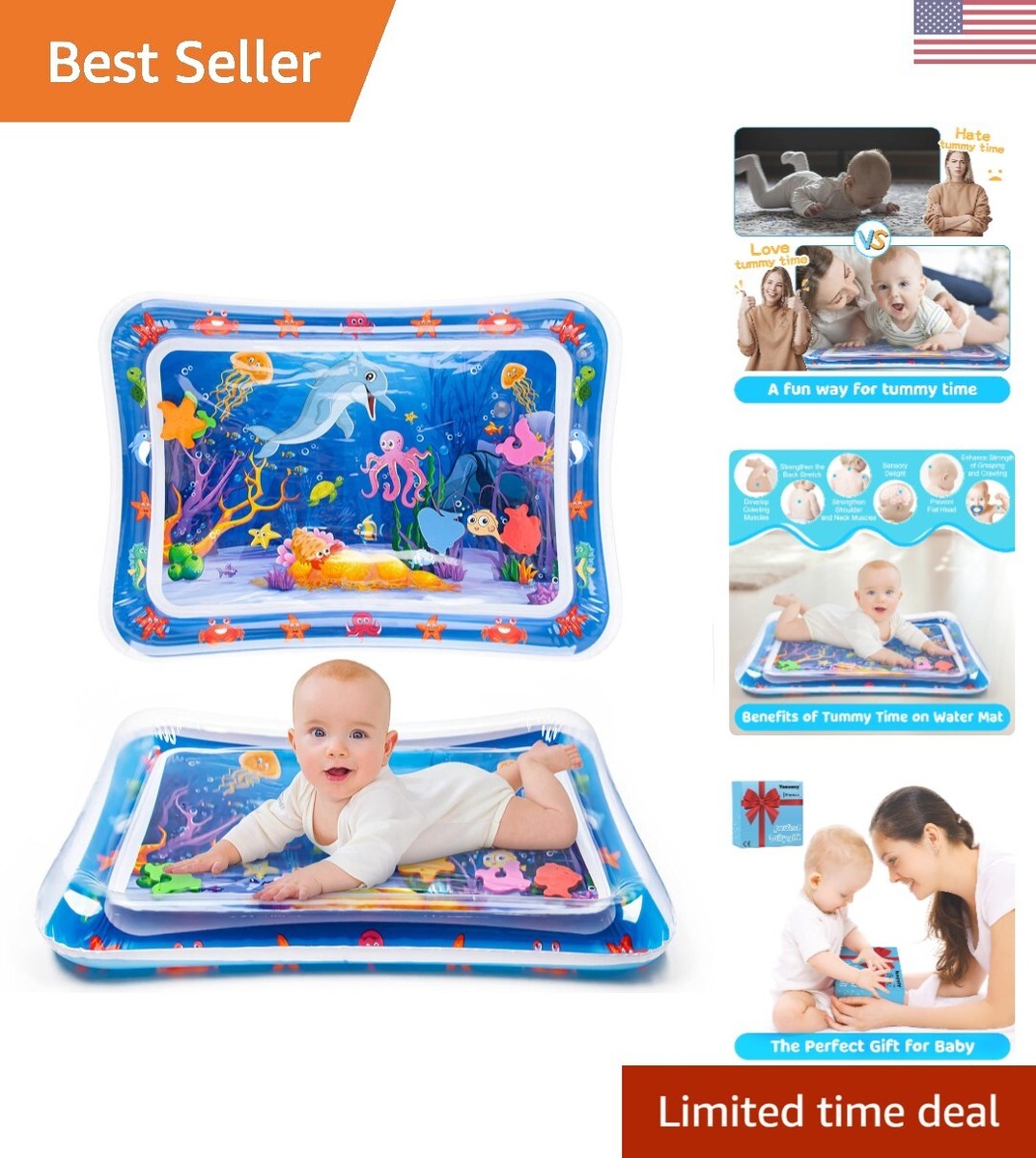 Inflatable Tummy Time Water Mat for Babies Promotes Development